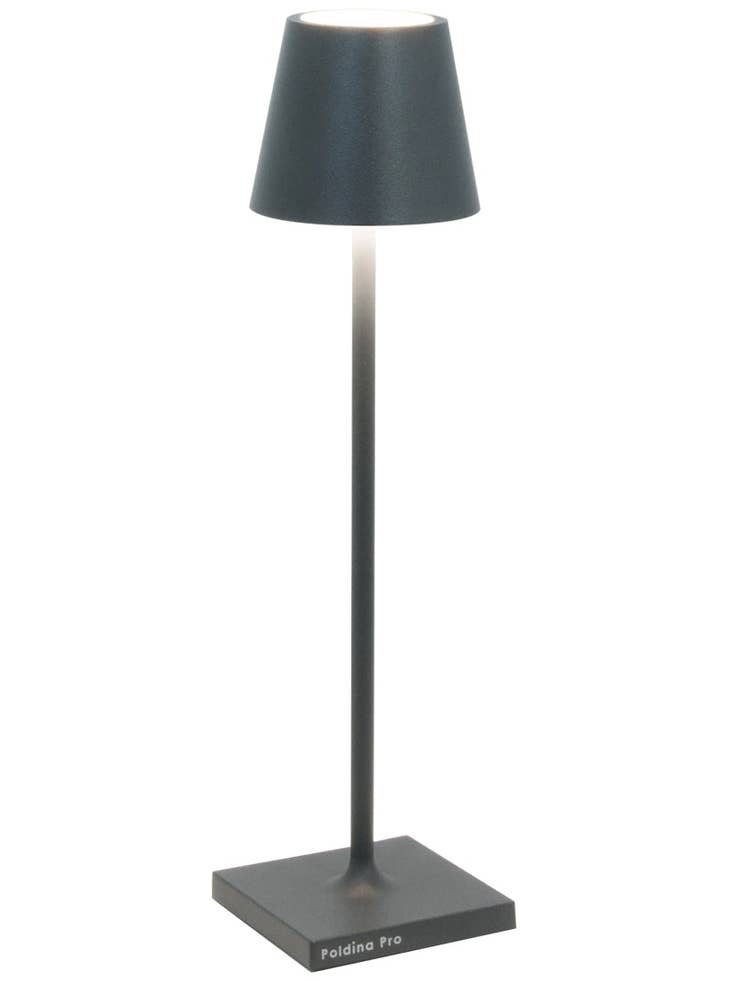 Die-cast aluminum cordless table lamp with polycarbonate diffuser in powder-coated finish