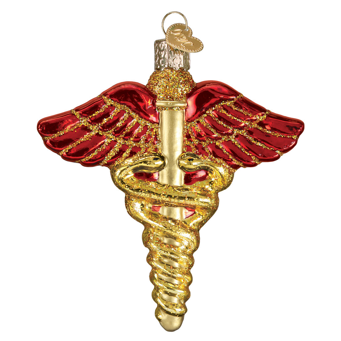 Medical Symbol Ornament in silver metal with a stethoscope emblem on a black background.