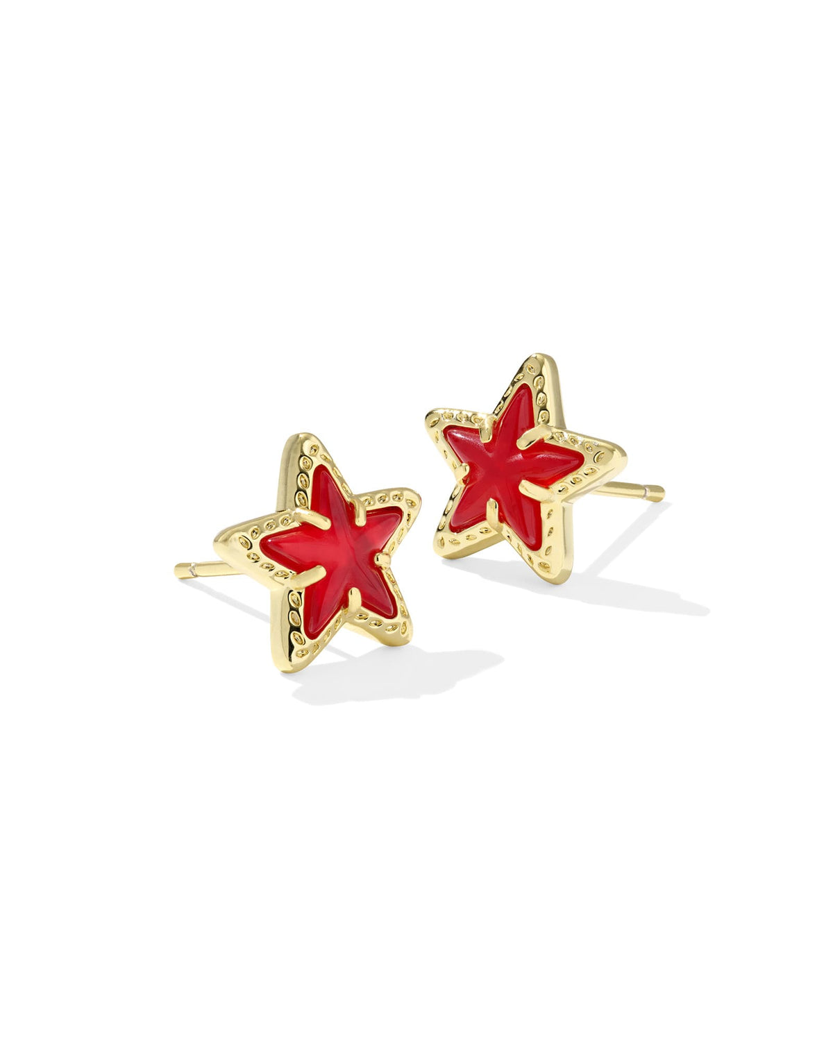 Gold Cassidy stud earrings featuring a star-spangled design with small gem accents on the front.