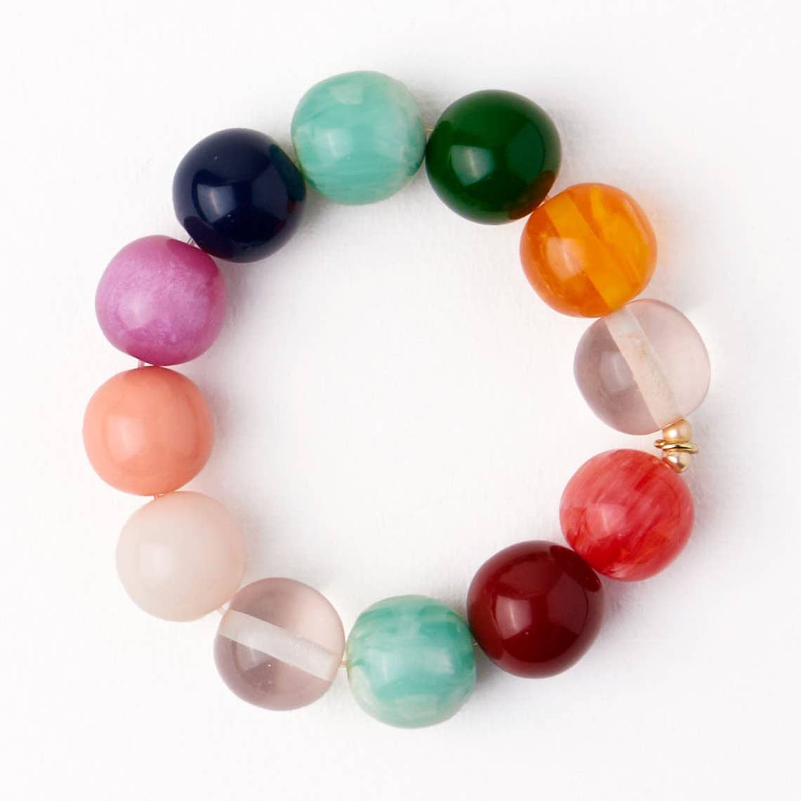 Cece Large Resin Bead Bracelet featuring oversized, multi-colored round beads in a circular layout.
