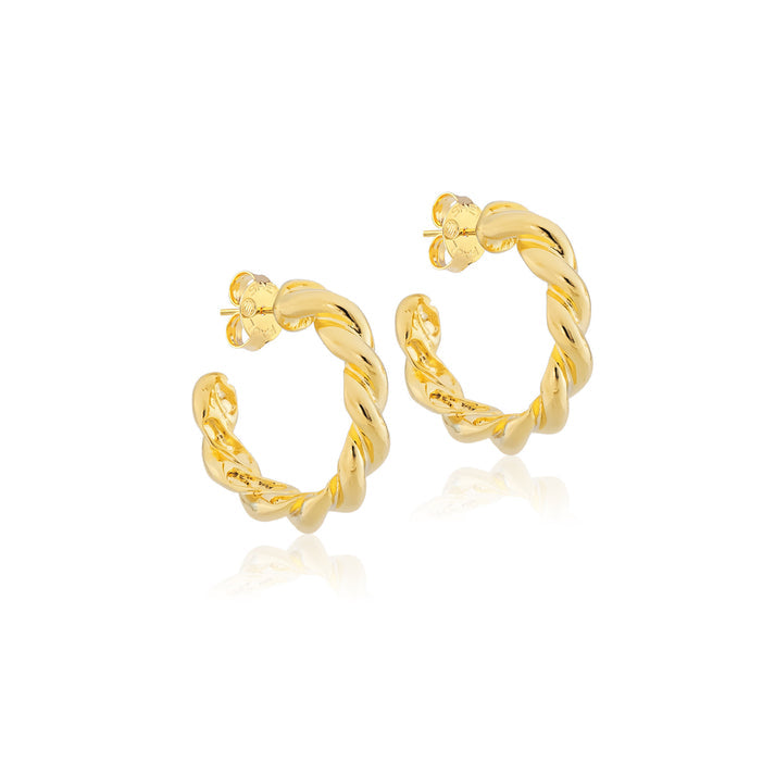 Small twisted hoop earring in gold-tone metal with a spiral pattern.
