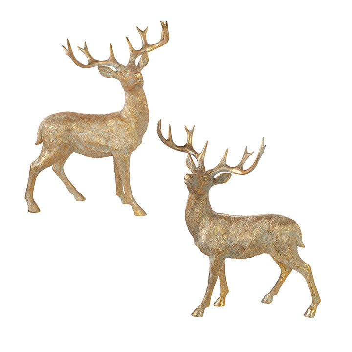 Resin deer figurine with a natural brown finish standing on four legs.