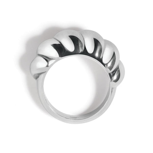 Silver plated Athena ring with shapely curves inspired by ancient Greek architecture.