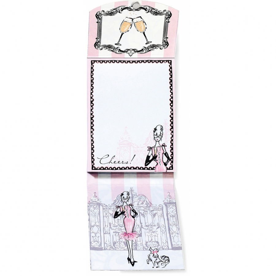 Multi-colored magnetic pocket notepad with a champagne-themed cover featuring 75 pages.