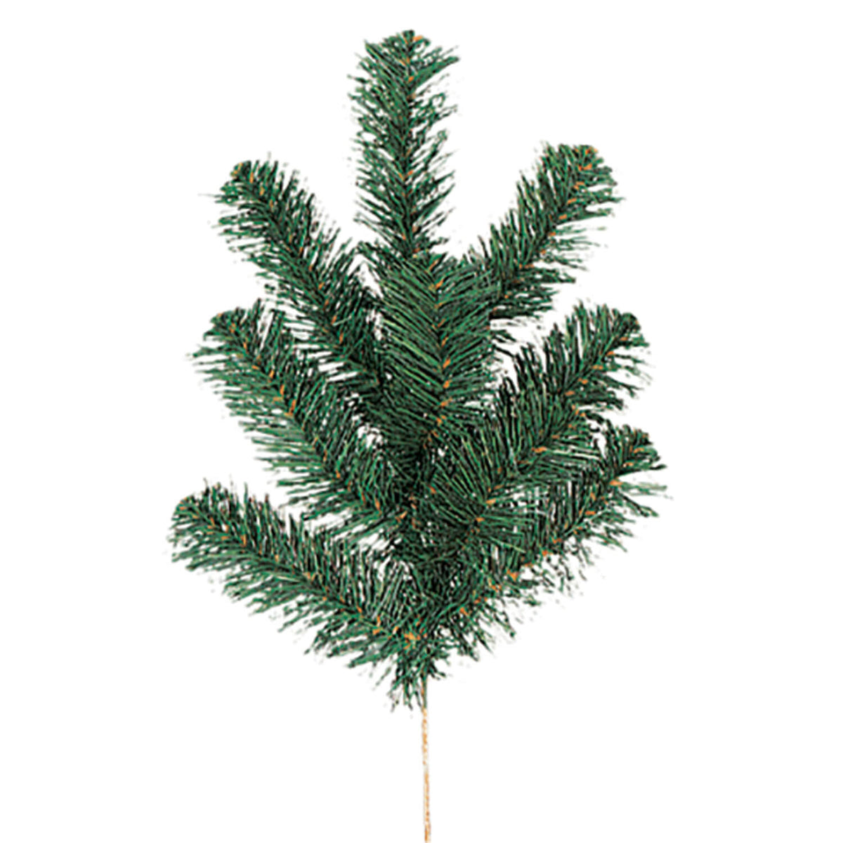 Artificial Douglas Pine spray with green needles and a brown stem on a white background.