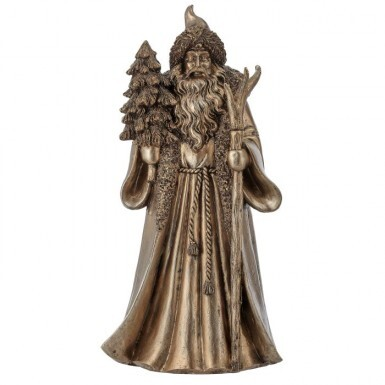 16.5-inch bronze-finished resin Highlands Santa figurine holding a staff and a small pine tree.