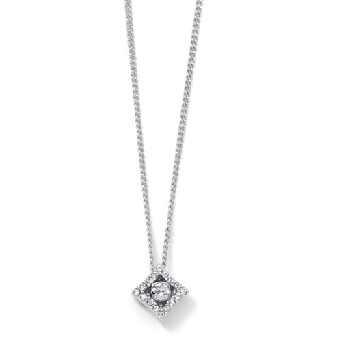 Silver plated necklace with a small crystal pendant on an adjustable chain.