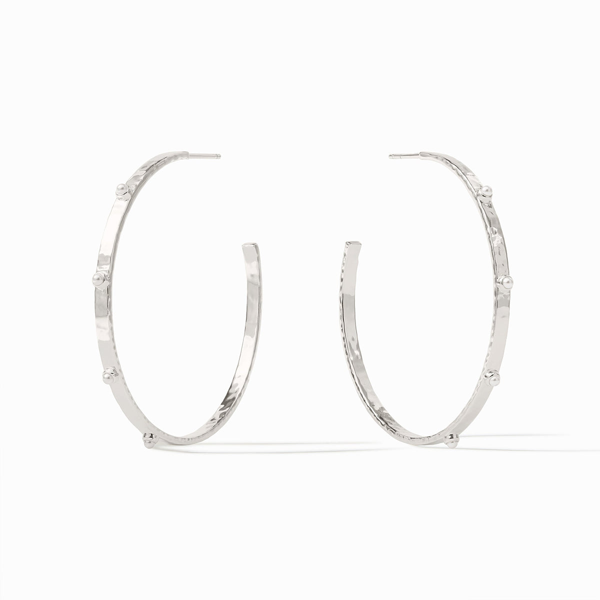 Medium silver hoop earring with hammered texture and reconstituted gemstone accents.
