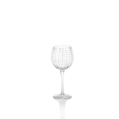 White wine goblet with black dot pattern on white ceramic