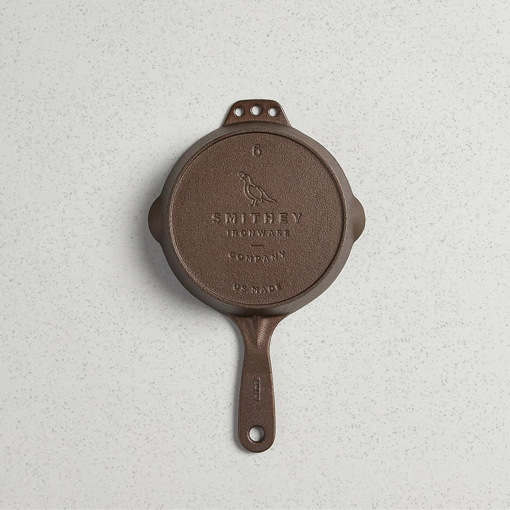 Satin-finished No. 6 skillet with polished interior surface