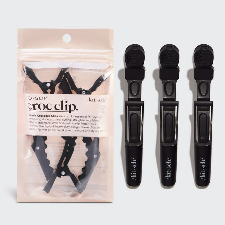 Black hinged crocodile clips with textured non-slip silicone coating and finger rests.