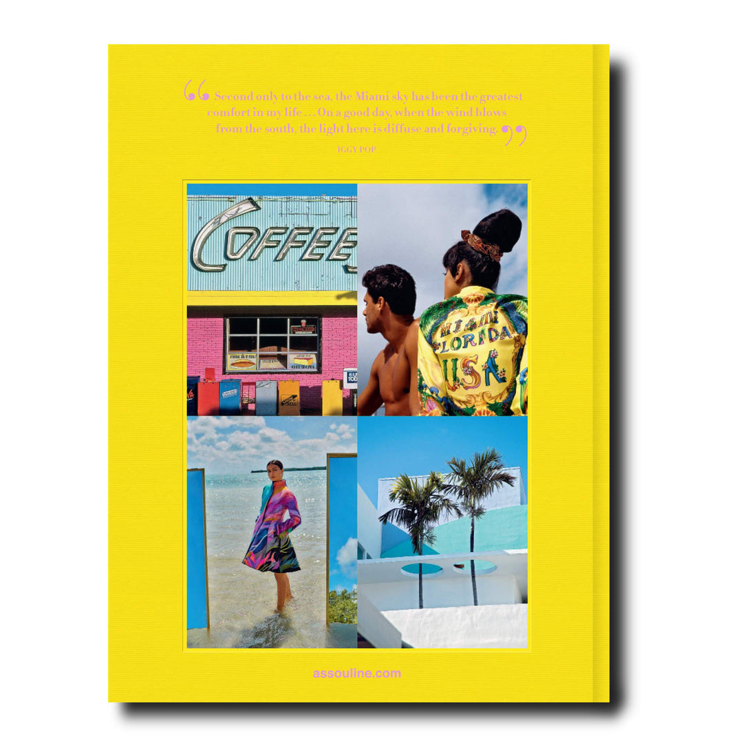 Linen hardcover book titled Miami Beach with a beige cover featuring black typography.