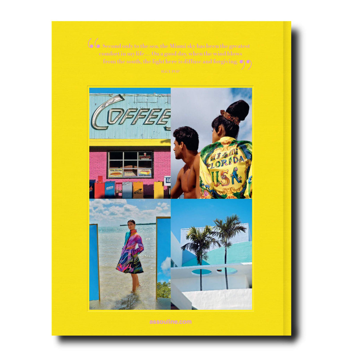 Linen hardcover book titled Miami Beach with a beige cover featuring black typography.