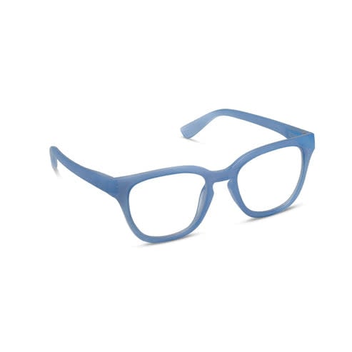 Nola eyeglasses in denim blue acetate frames with clear aspheric lenses and a classic rectangular silhouette.