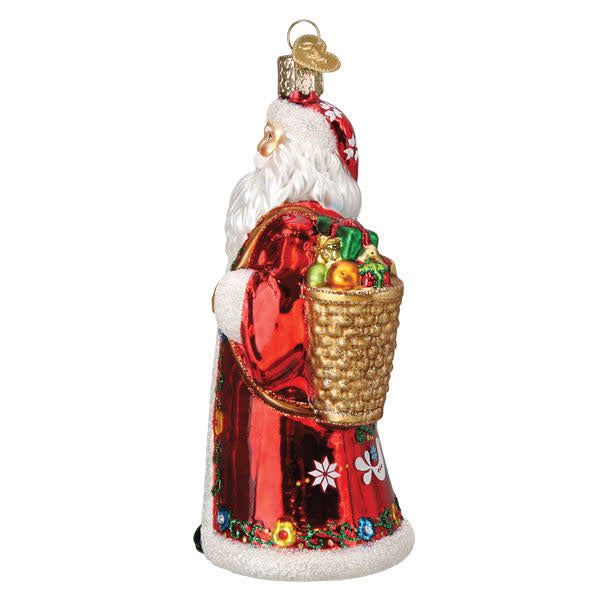 Norwegian Santa ornament featuring a red suit with white trim, black boots, hat, and beard.