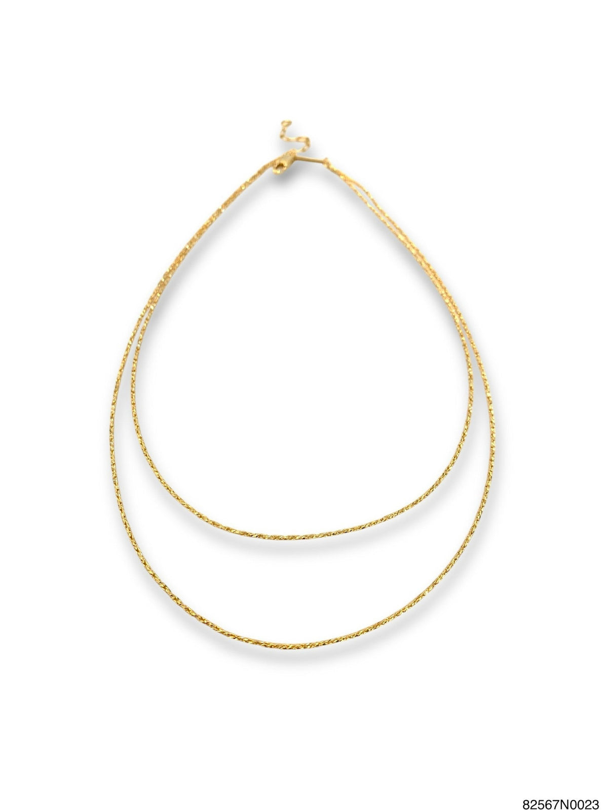 Gold double-strand necklace with diamond-cut high polish chain on lobster claw clasp