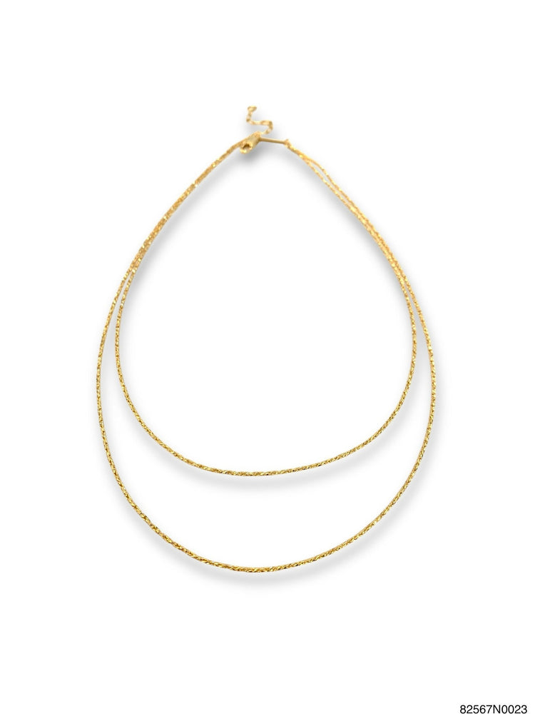 Gold double-strand necklace with diamond-cut high polish chain on lobster claw clasp