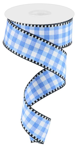 White gingham check fabric roll measuring 1.5 inches wide by 10 yards long.