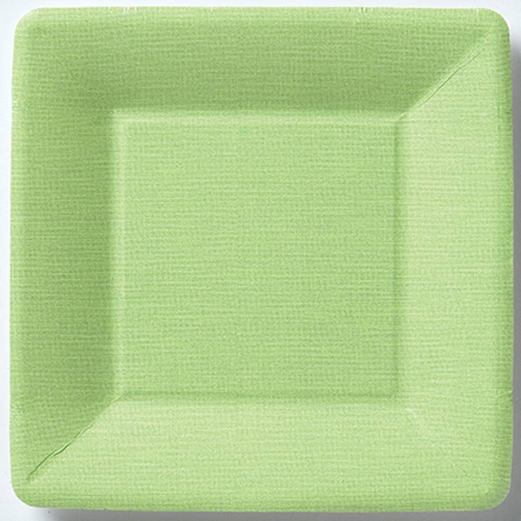 Seven-inch square paper plate with a classic linen texture finish in natural color.