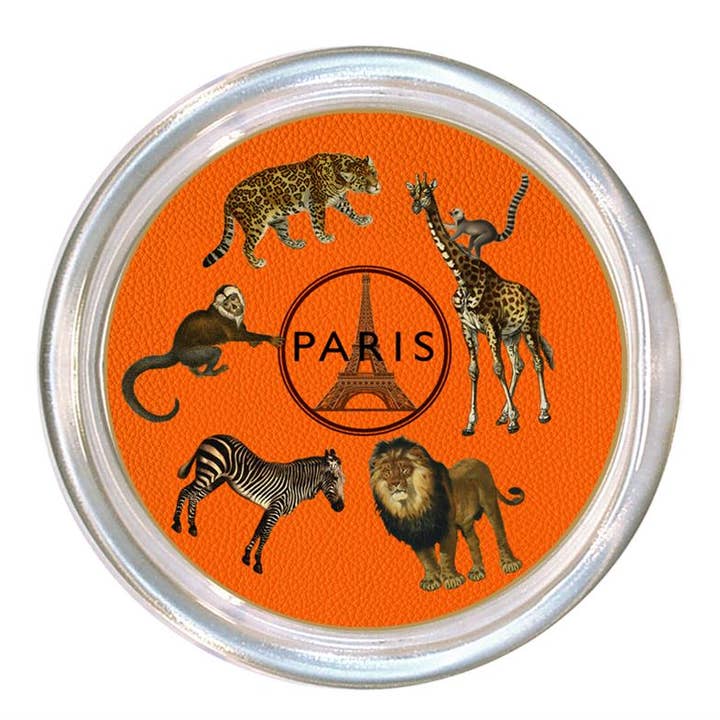 Glass coaster with a high rim to prevent spills, finished on the back with black velvet.