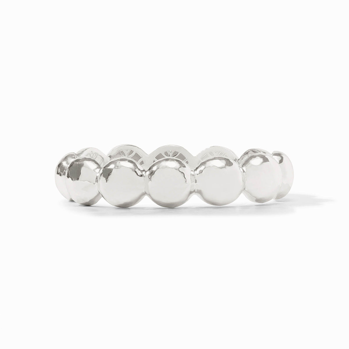 Solara Nova Hinge Bangle in silver featuring a textured, bubble-like circular design.