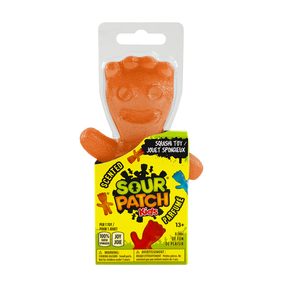 Translucent Sour Patch Kids squishy toy shaped like a jelly candy with pastel colors.