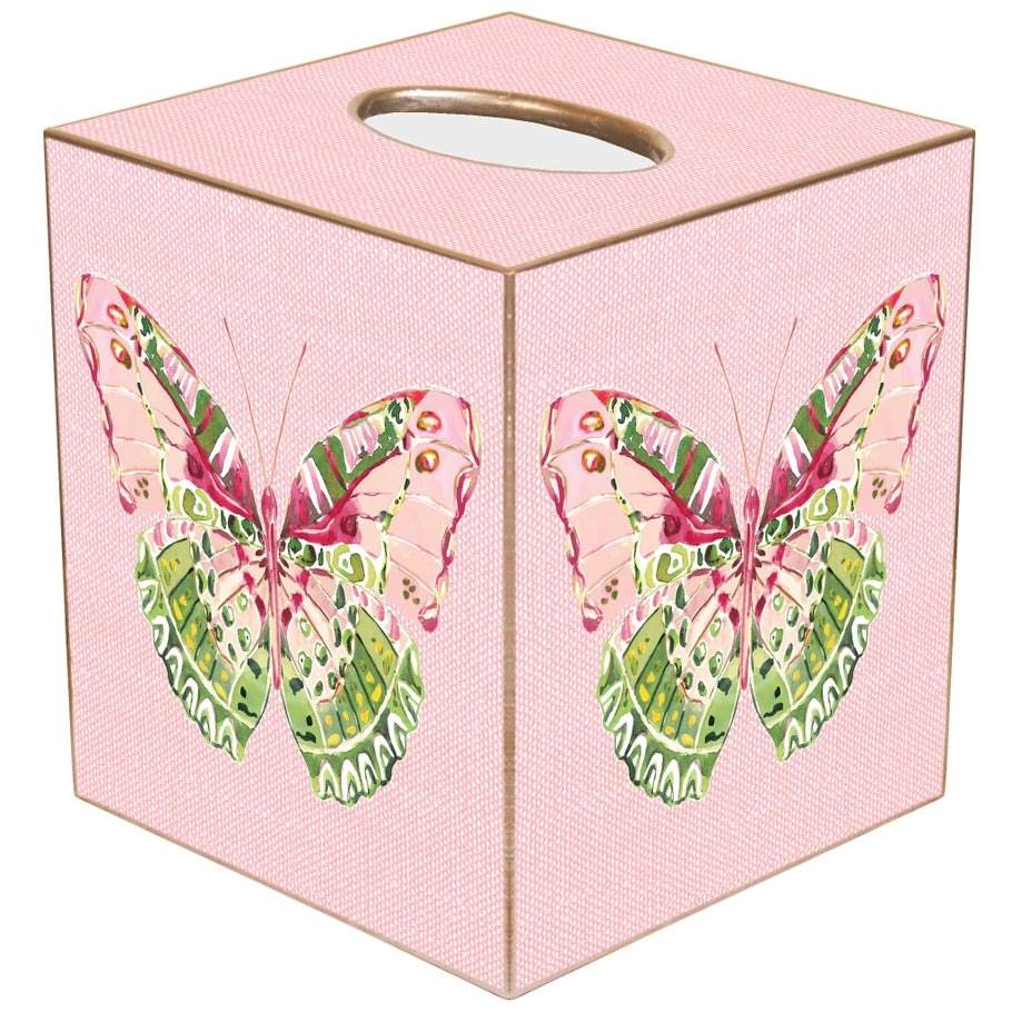 Hand-painted gold tissue box cover with paper mache construction.