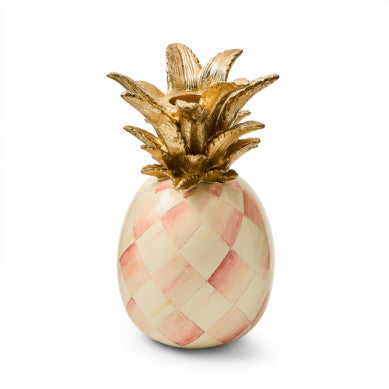 Hand-painted rosy resin pineapple candle holder with textured leaf pattern.
