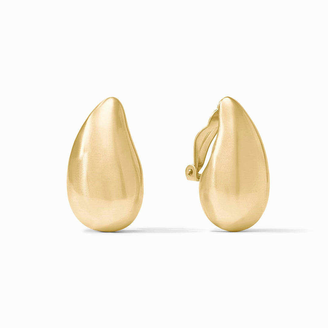 Pair of Wave Clip earrings in 24K gold plate with a smooth, teardrop-shaped liquid gold design.