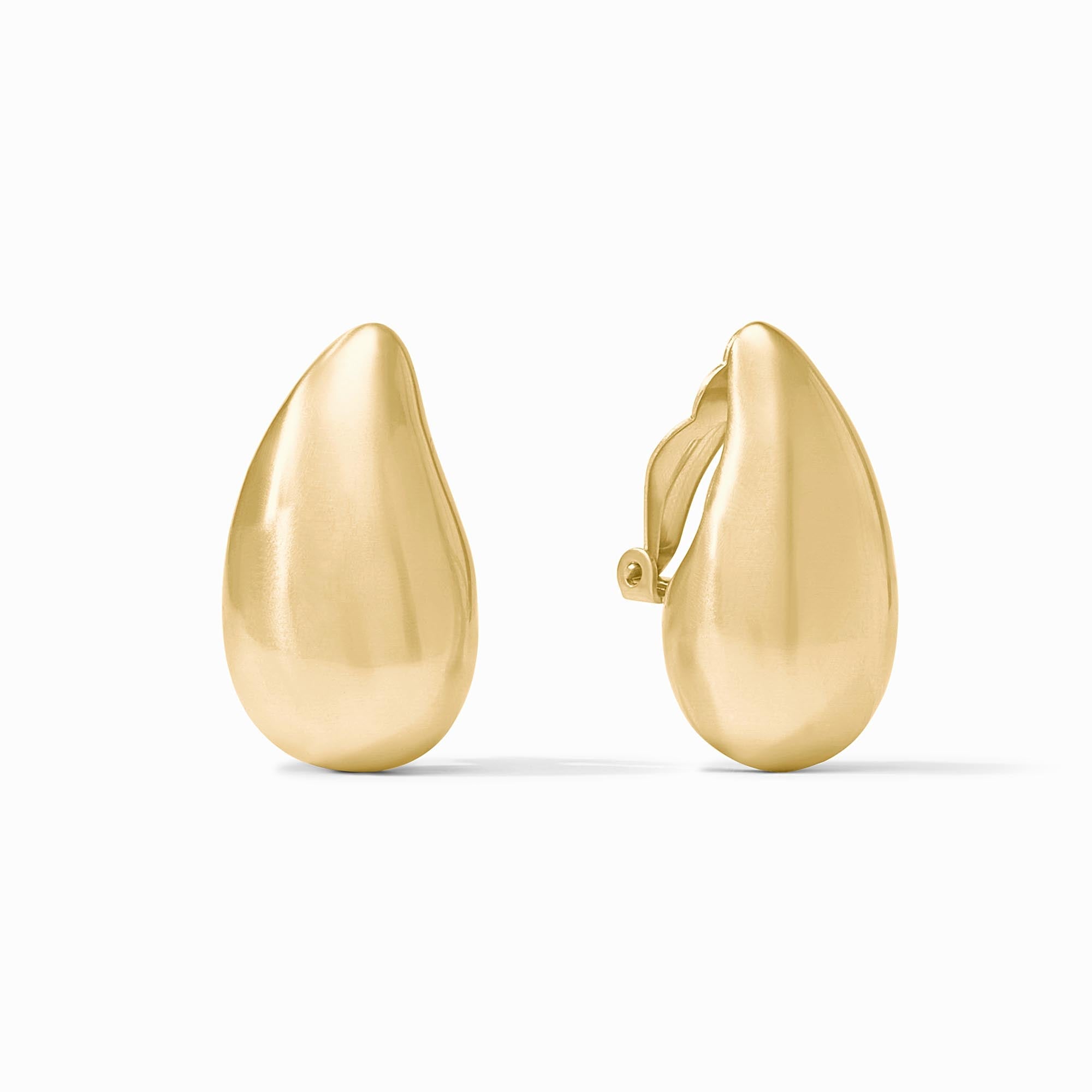 Pair of Wave Clip earrings in 24K gold plate with a smooth, teardrop-shaped liquid gold design.