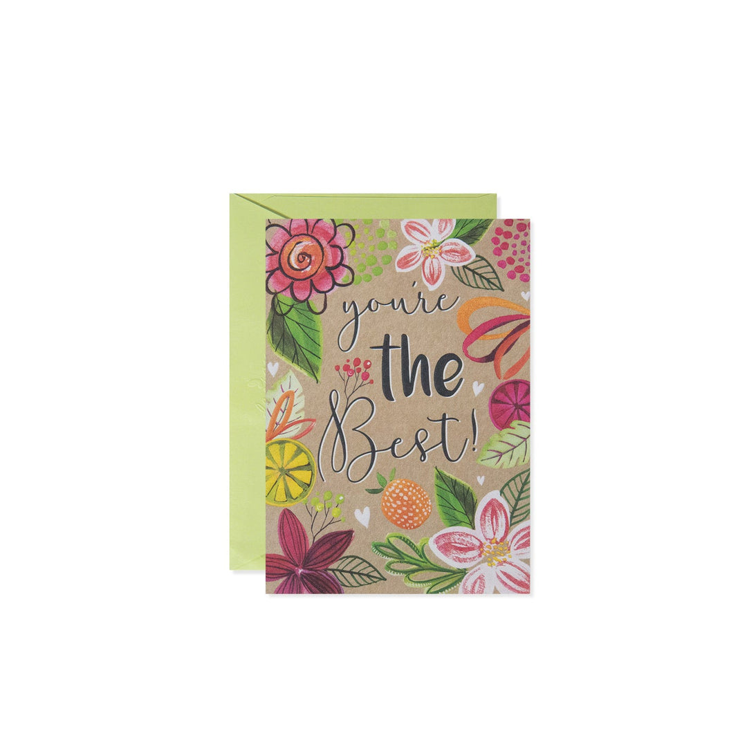 White floral greeting card with 'You're The Best' text in black script font.