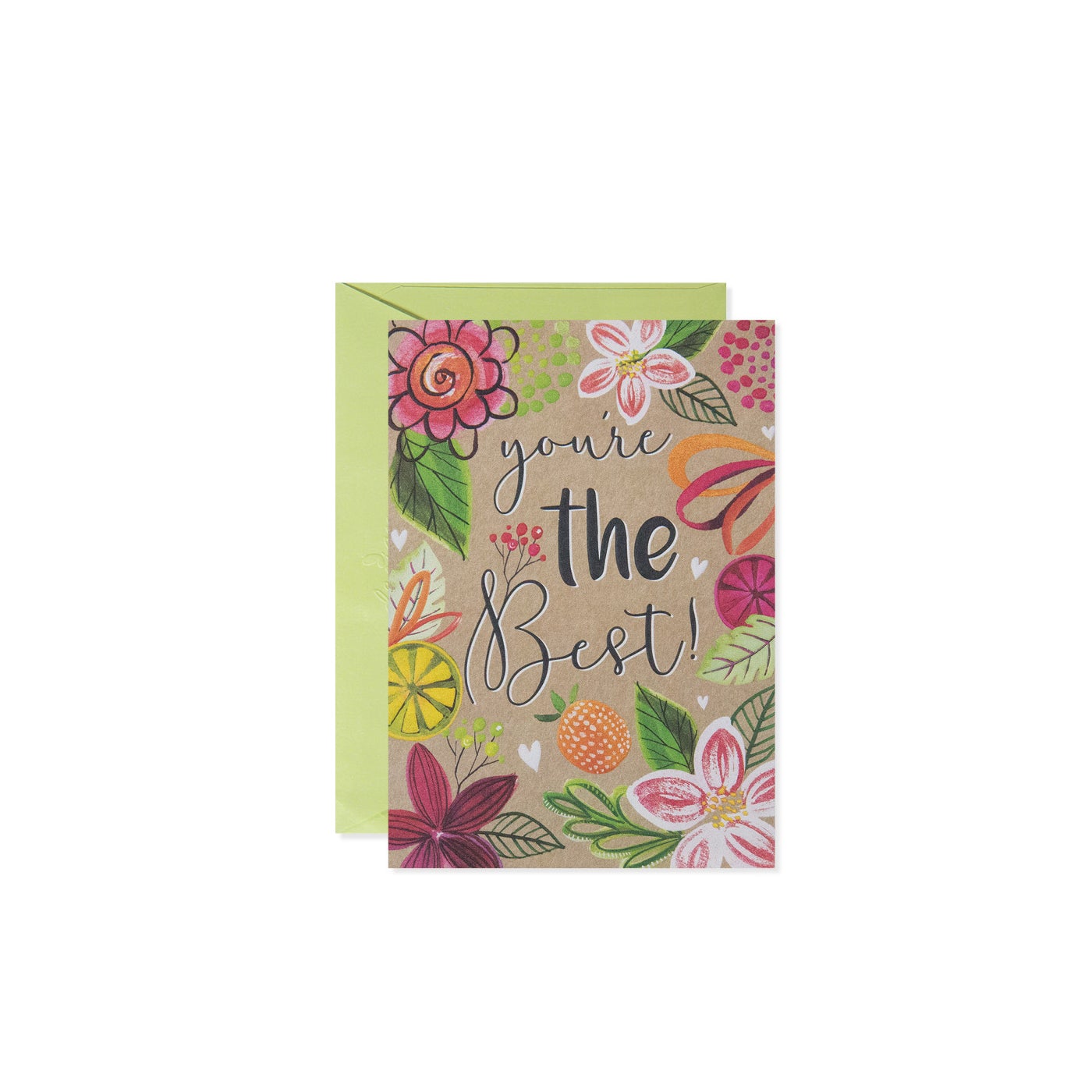 White floral greeting card with 'You're The Best' text in black script font.