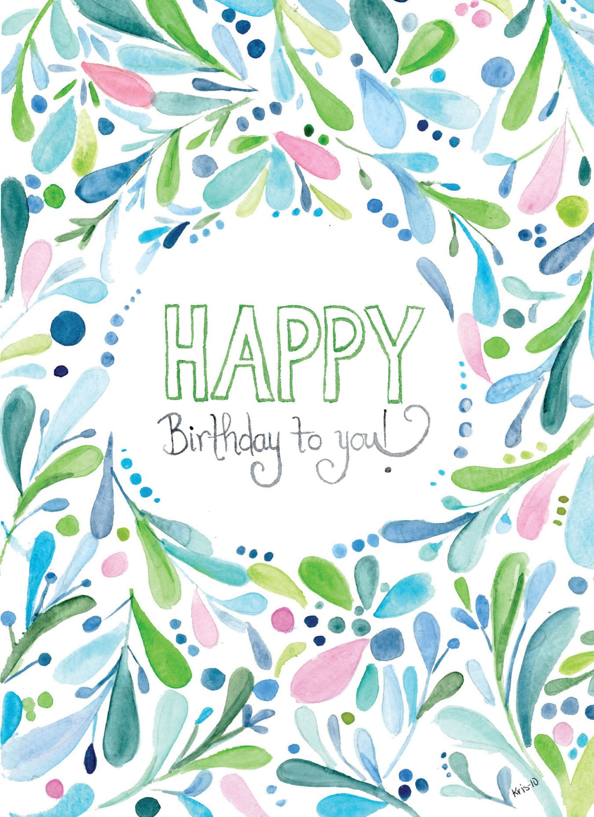 White A6 birthday card with whimsical illustration featuring a smiling sunflower character.