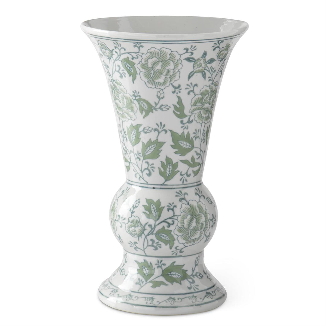 Ceramic vase with green and white floral pattern
