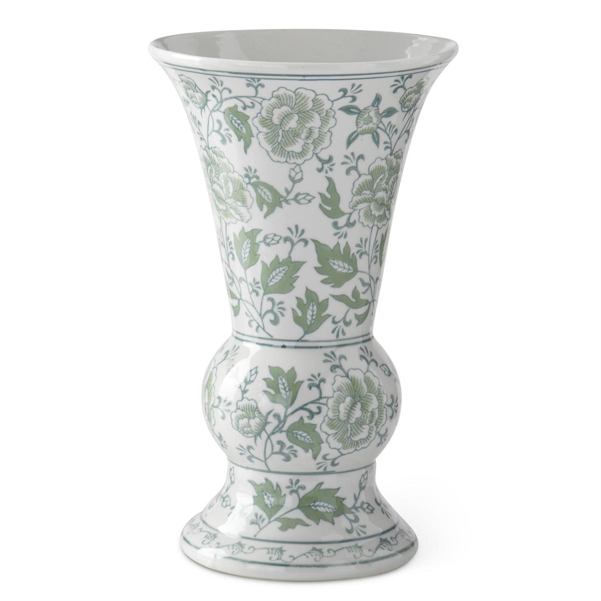 Ceramic vase with green and white floral pattern