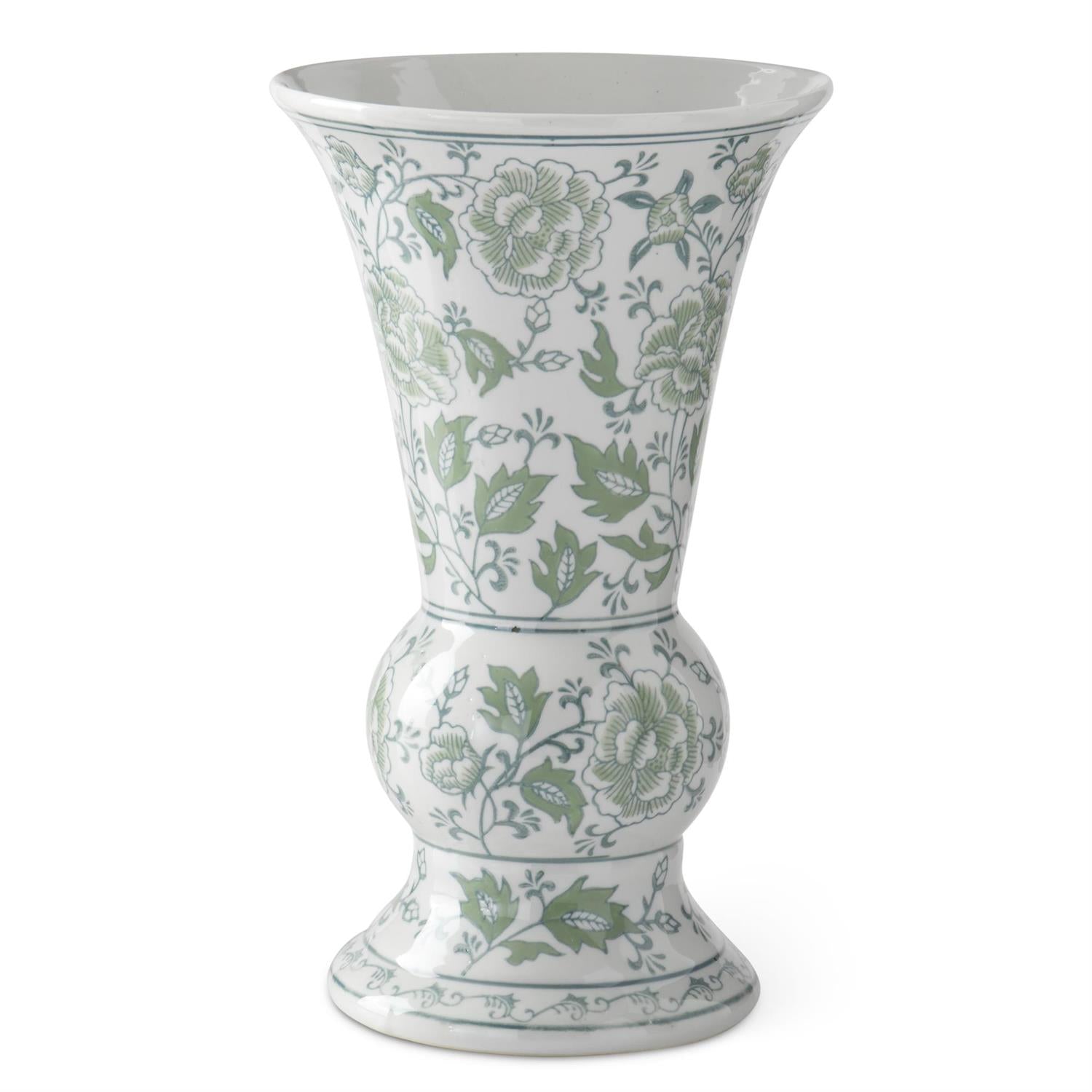 Ceramic vase with green and white floral pattern
