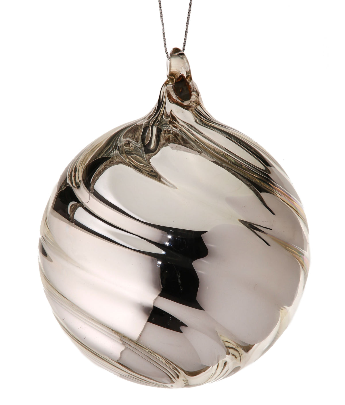 Midnight blue glass ball ornament with a reflective spherical shape.