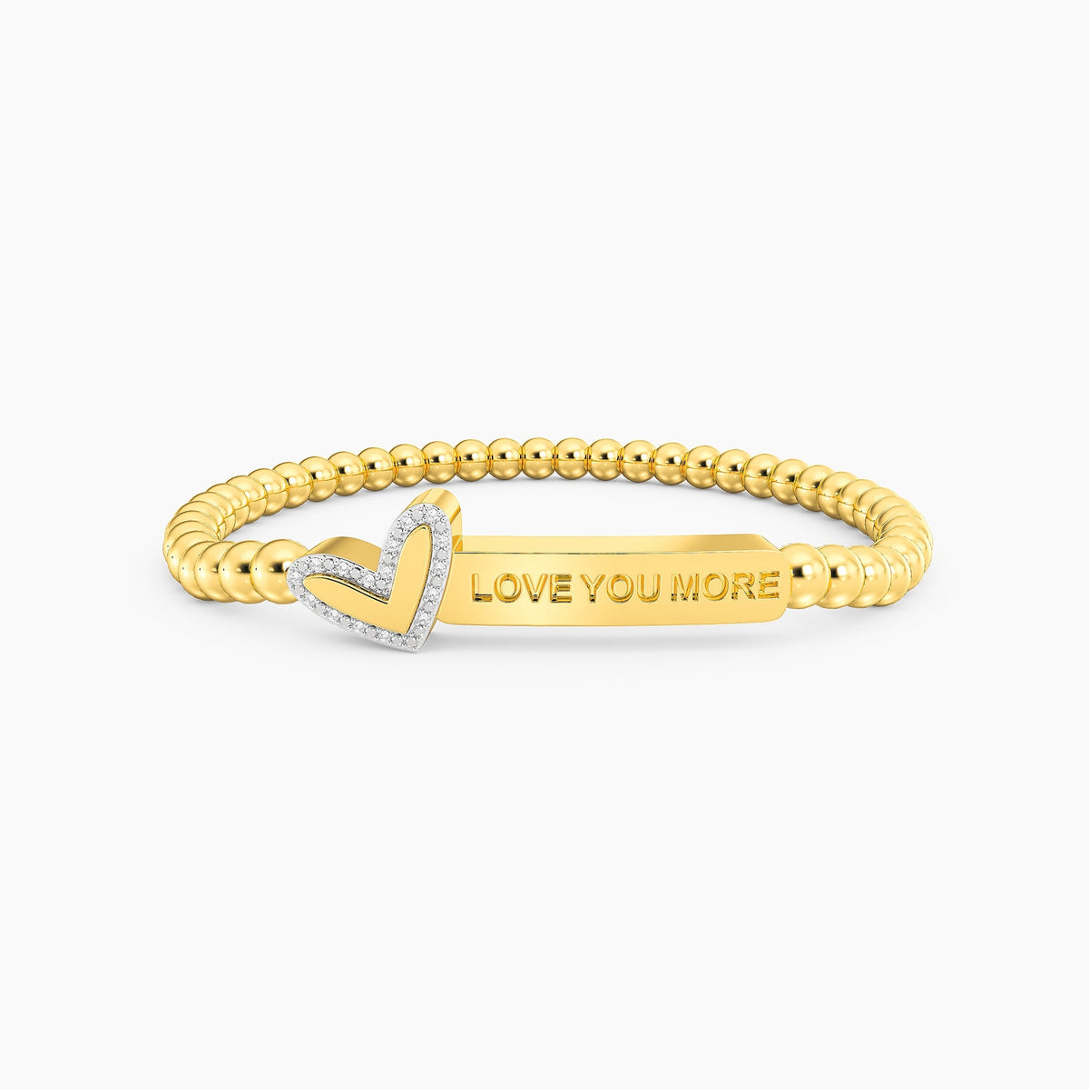 Waterproof stainless steel beaded bracelet with a heart charm in gold finish