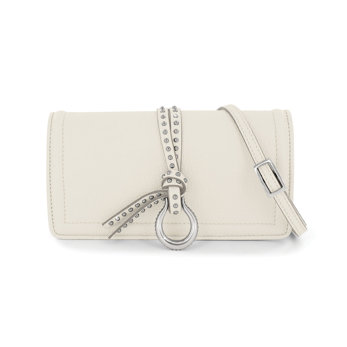 Shoe White leather Arc Rockmore wallet with flap closure, magnetic snap, adjustable strap, and multiple card slots.