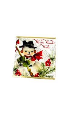 Sparkling Winter Berries small soap bar with vintage snowman illustration and Warm Winter Wishes.