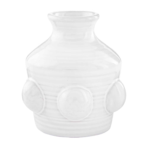 Terra cotta beaded stem vase with a textured surface designed to hold fresh florals and greenery.