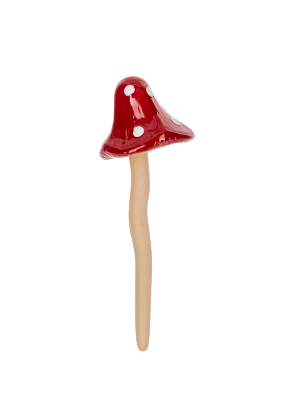 Multi-colored Mushroom Plant Pick with a whimsical mushroom cap shape on a slender stem.