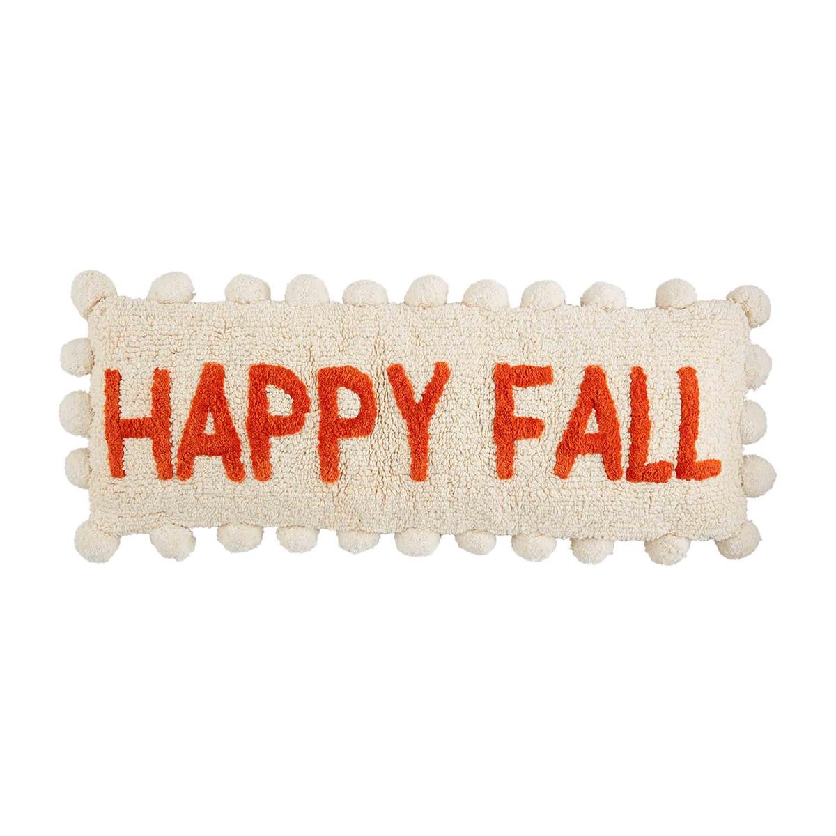 Tufted fall-themed pillow with a leaf pattern in brown fabric.