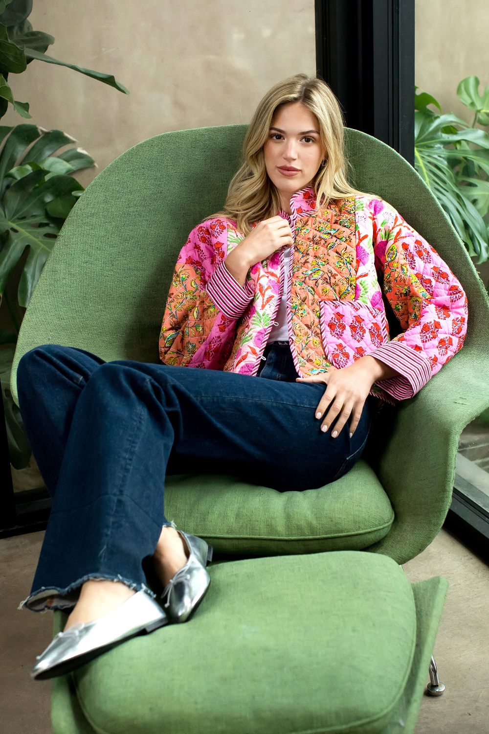 Elianna patchwork quilted jacket in woven cotton with polyester filling