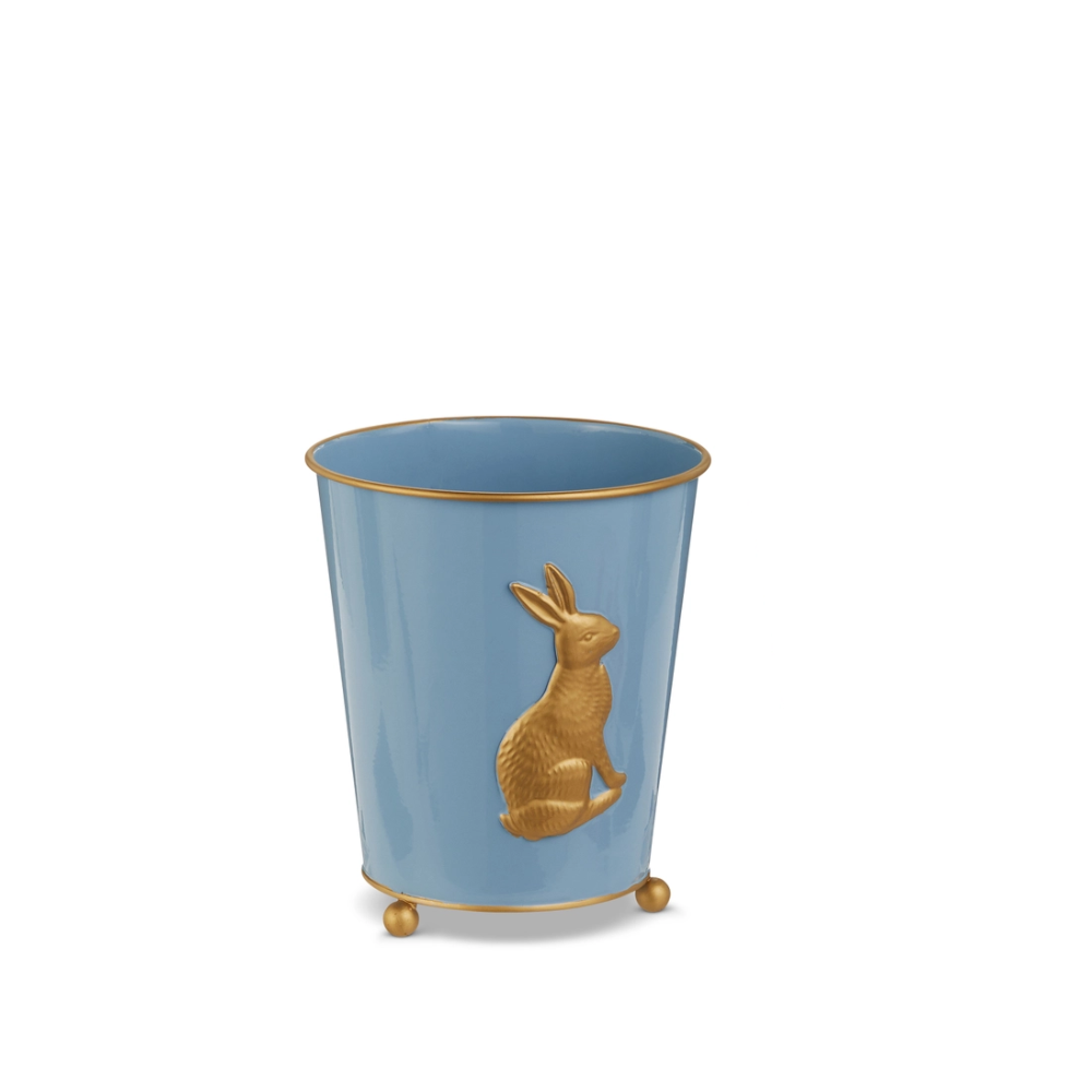Large iron bunny cache pot with decorative ears measuring 8.25 inches in diameter.
