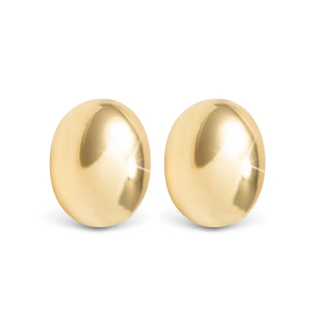 Vivian Polished Stud Gold Earrings, a pair of smooth, oval-shaped gold stud earrings.