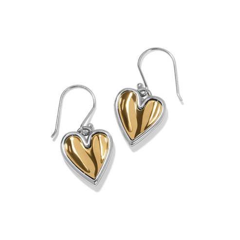 Cascade Heart Reversible French Wire Earrings in two-tone silver and gold finish.