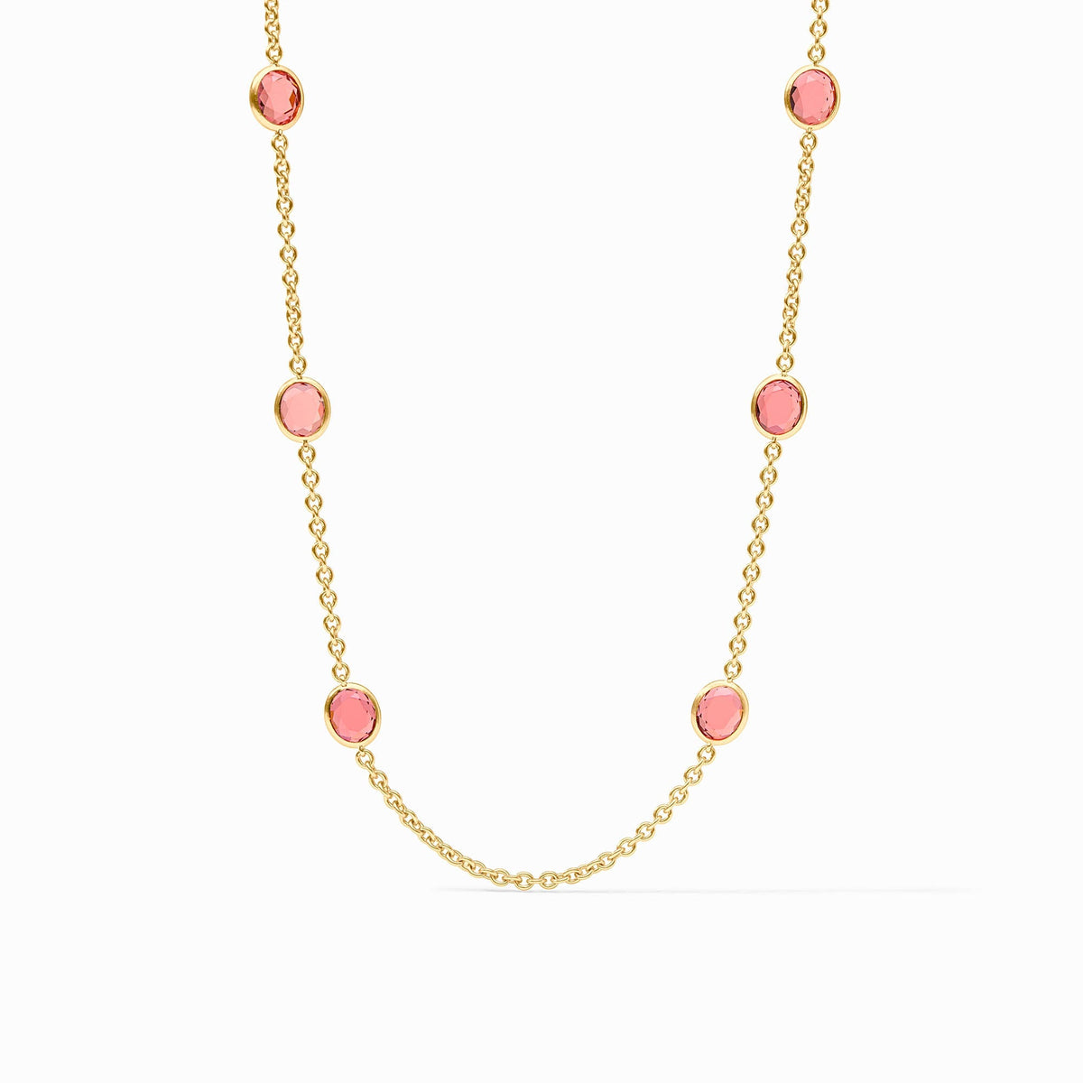 Laguna Stone Station Necklace with imported glass pendant on a 38-inch gold-plated chain.