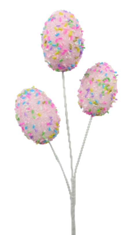 Pink lollipop egg pick with white wired stem wrapped in paper