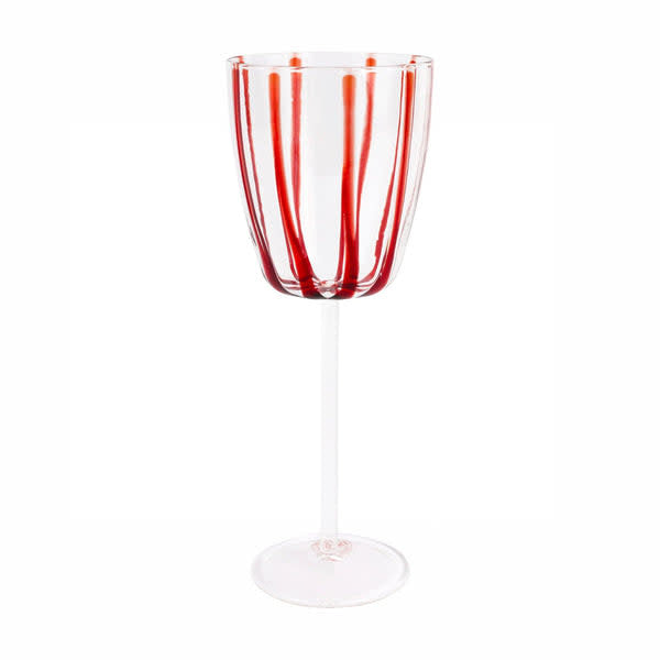 Nuovo Stripe red wine glass with painterly vertical stripes on borosilicate material